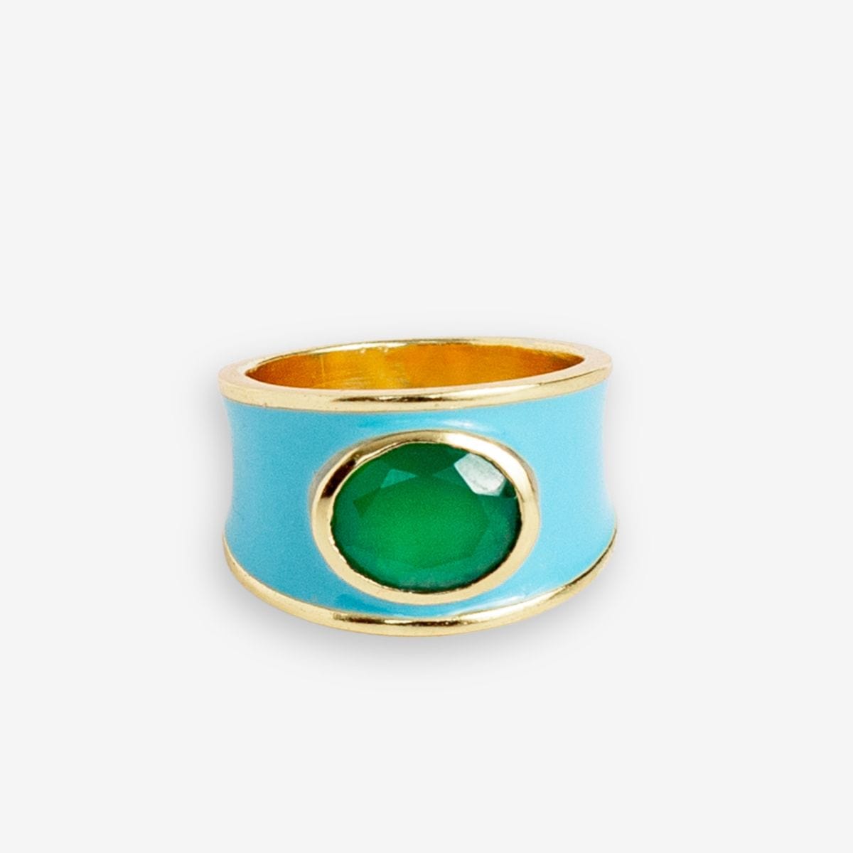 INK + ALLOY - Hazel Oval Stone With Enamel Band Ring Light Blue/Green Wholesale- Size 8 - Dear John