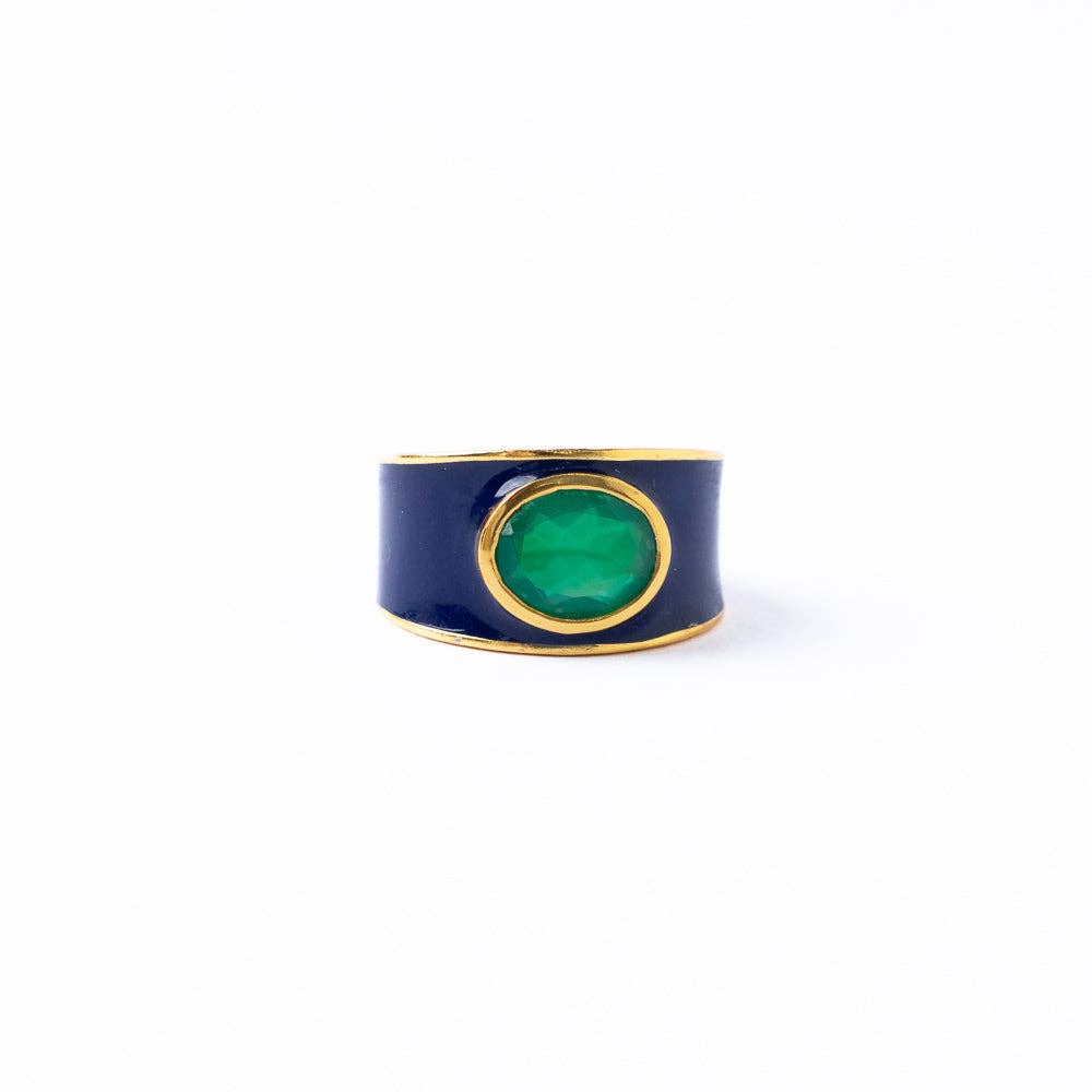 INK + ALLOY - Hazel Oval Stone With Enamel Band Ring Navy + Green Size 7 Wholesale - Dear John