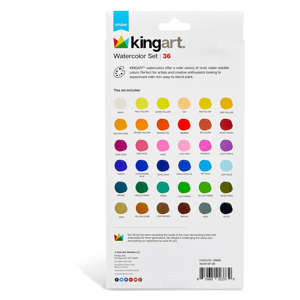 KINGART - Watercolor Pan Set, 36 Colors - Dear John
