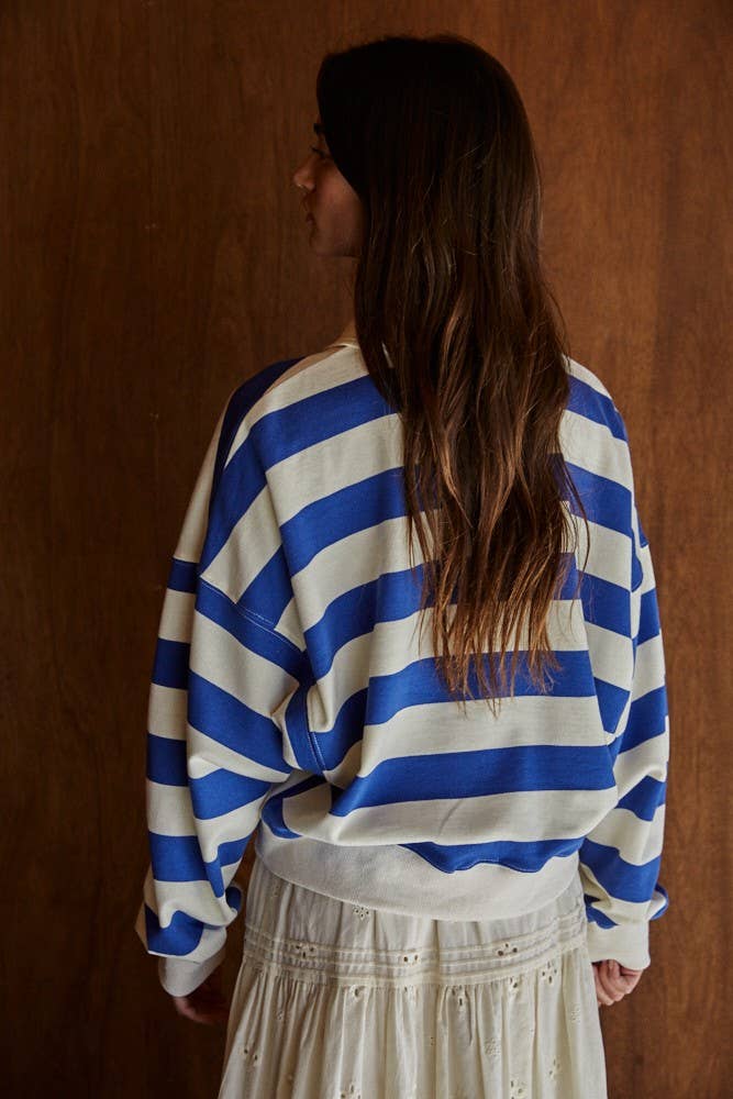 Knit Cotton Polyester Striped Half Button Up Top - Dear John