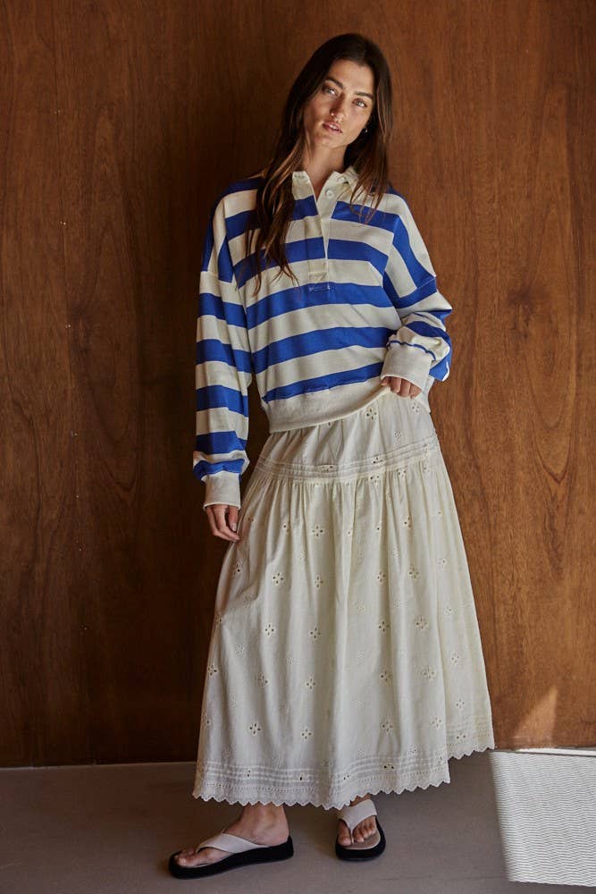 Knit Cotton Polyester Striped Half Button Up Top - Dear John