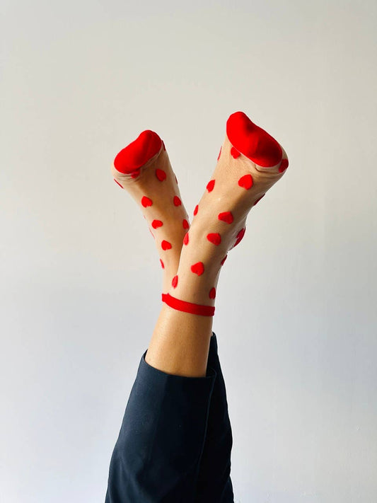 Laure socks with red hearts - ankle socks - Dear John