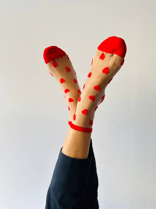 Laure socks with red hearts - ankle socks - Dear John