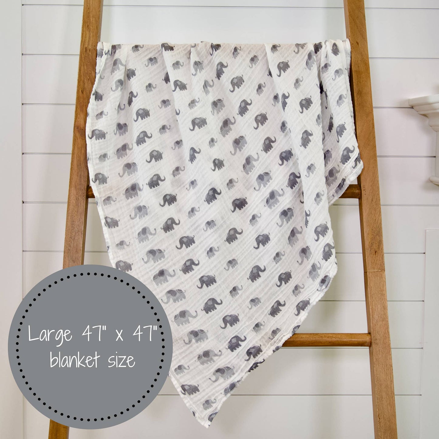LollyBanks - Baby Muslin Swaddle Blanket 47x47 Elephantastic - Dear John