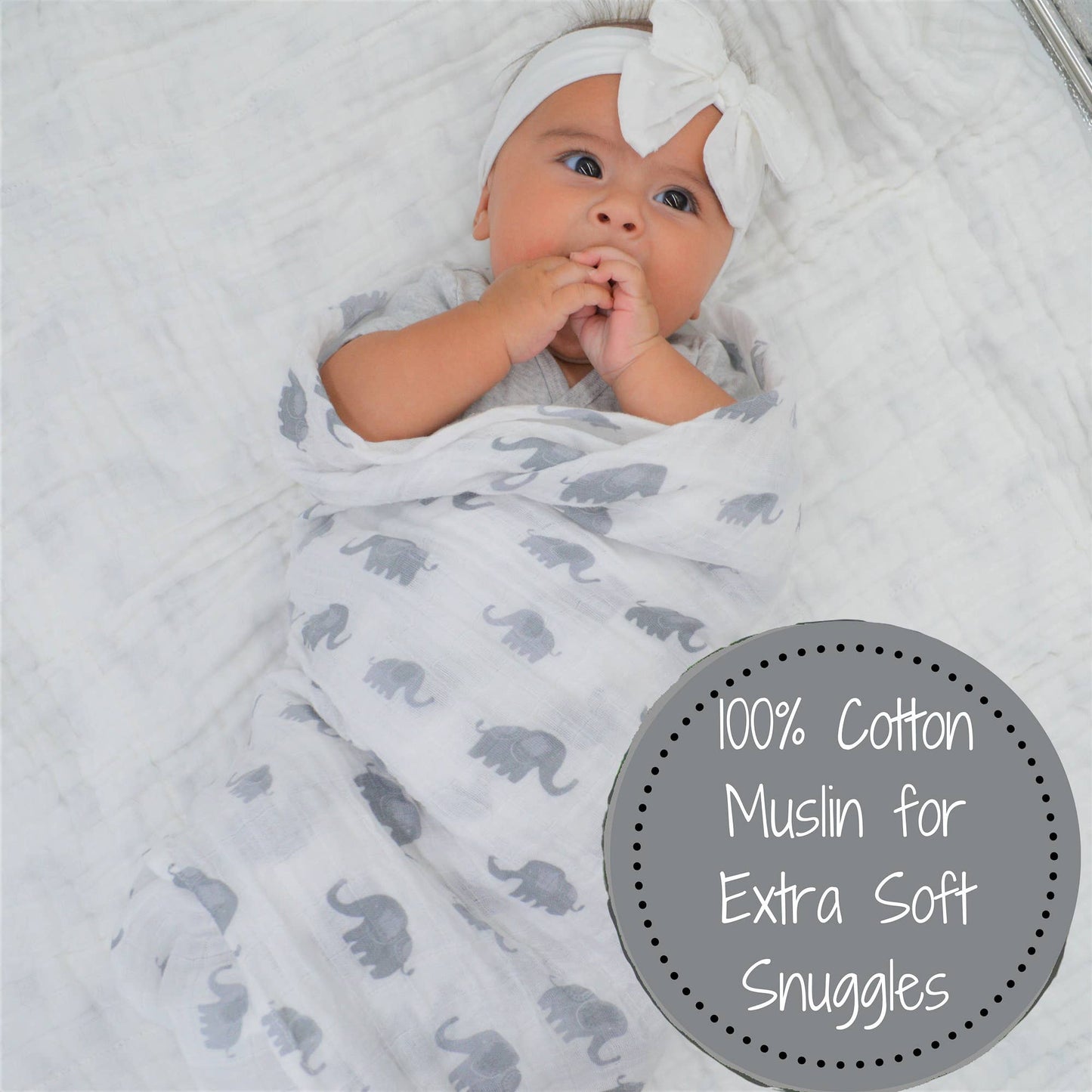 LollyBanks - Baby Muslin Swaddle Blanket 47x47 Elephantastic - Dear John