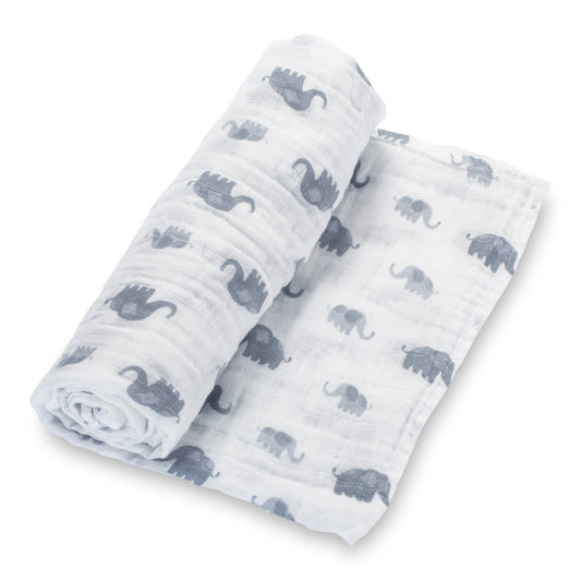 LollyBanks - Baby Muslin Swaddle Blanket 47x47 Elephantastic - Dear John