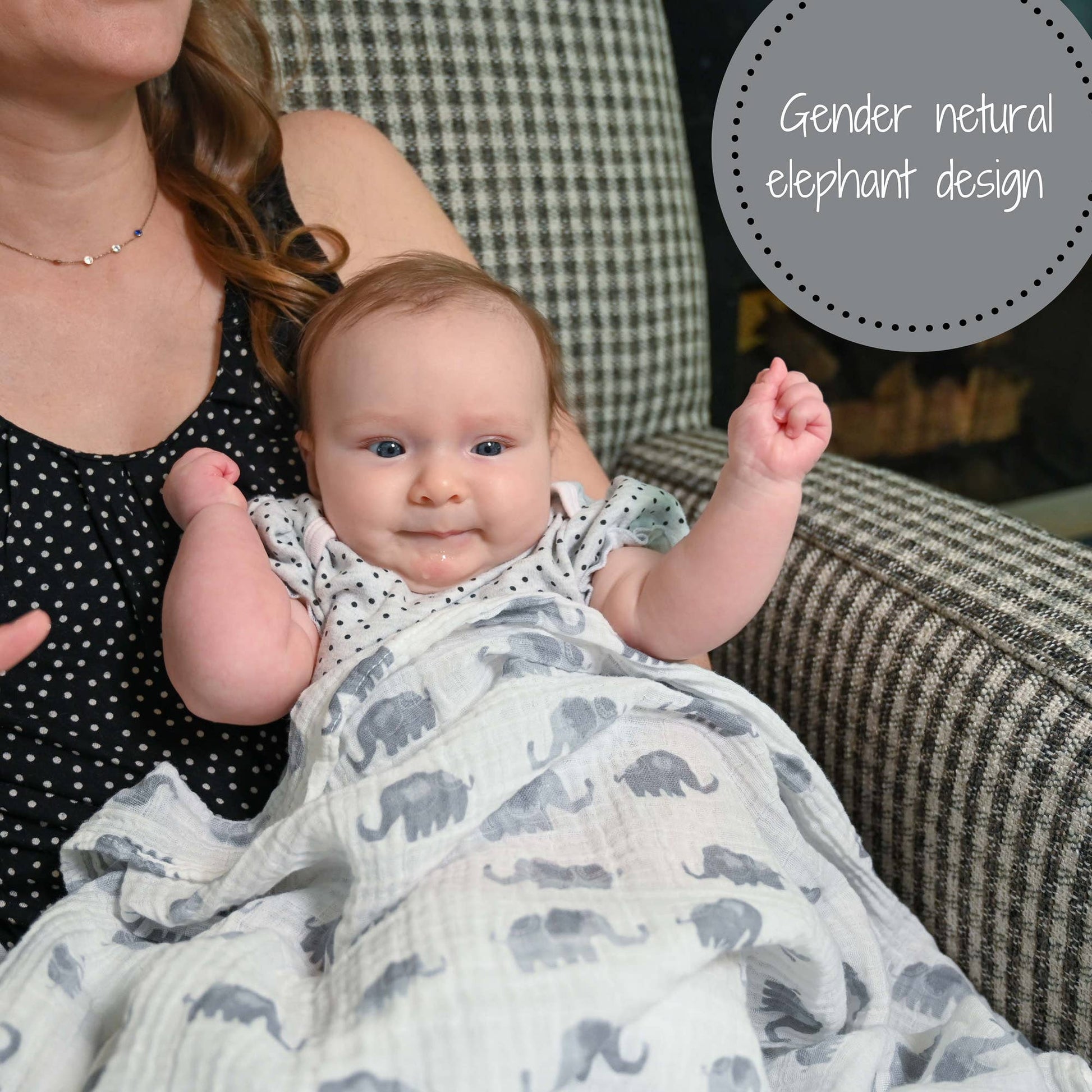 LollyBanks - Baby Muslin Swaddle Blanket 47x47 Elephantastic - Dear John