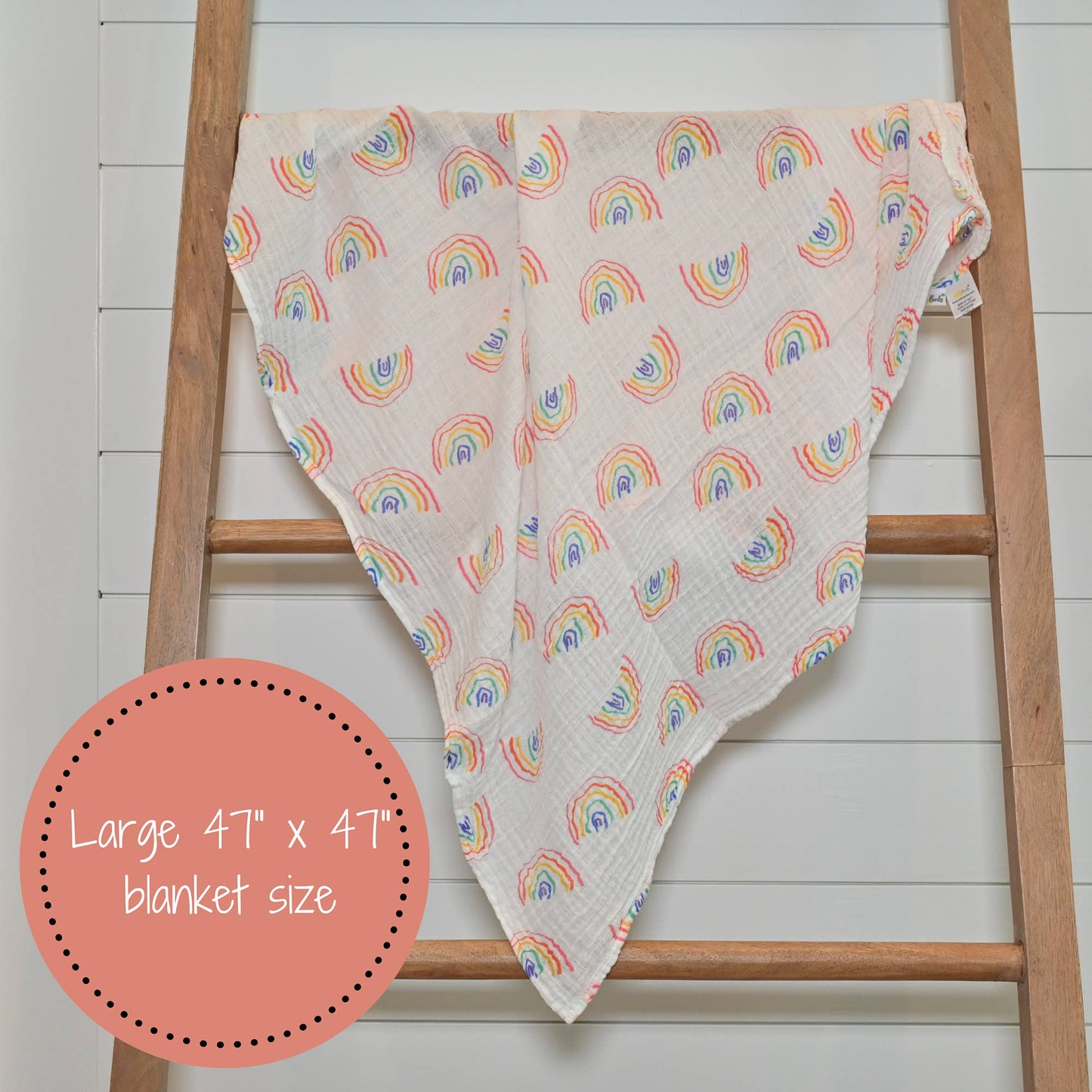 LollyBanks - Baby Muslin Swaddle Blanket 47x47 Over The Rainbow - Dear John