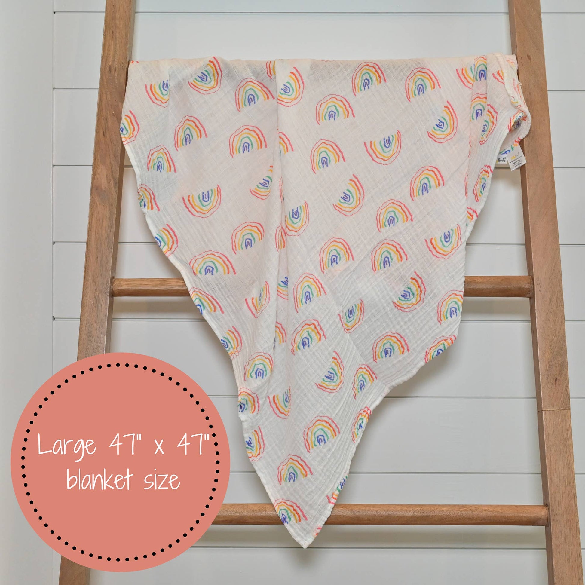 LollyBanks - Baby Muslin Swaddle Blanket 47x47 Over The Rainbow - Dear John