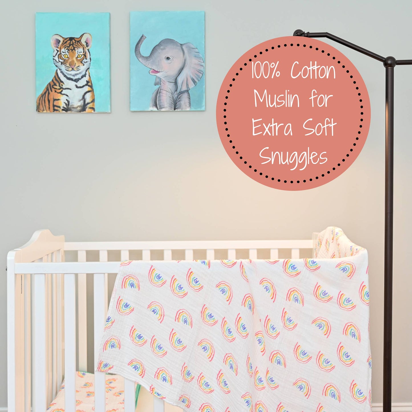 LollyBanks - Baby Muslin Swaddle Blanket 47x47 Over The Rainbow - Dear John