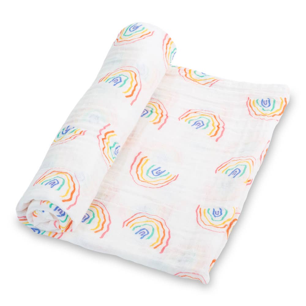 LollyBanks - Baby Muslin Swaddle Blanket 47x47 Over The Rainbow - Dear John