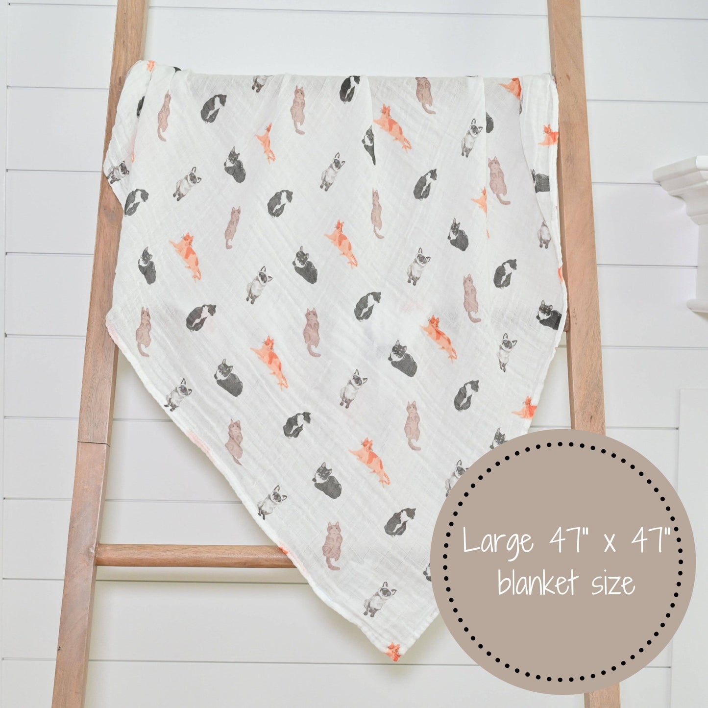 LollyBanks - Baby Muslin Swaddle Blanket 47x47 Purr-fect - Dear John