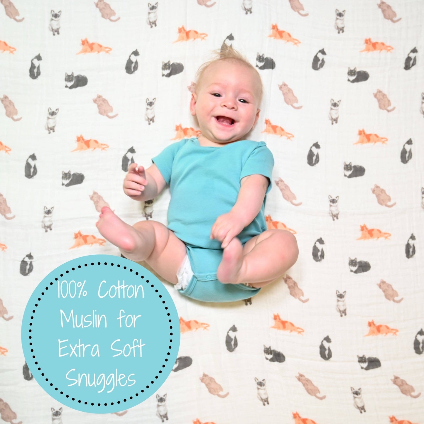 LollyBanks - Baby Muslin Swaddle Blanket 47x47 Purr-fect - Dear John