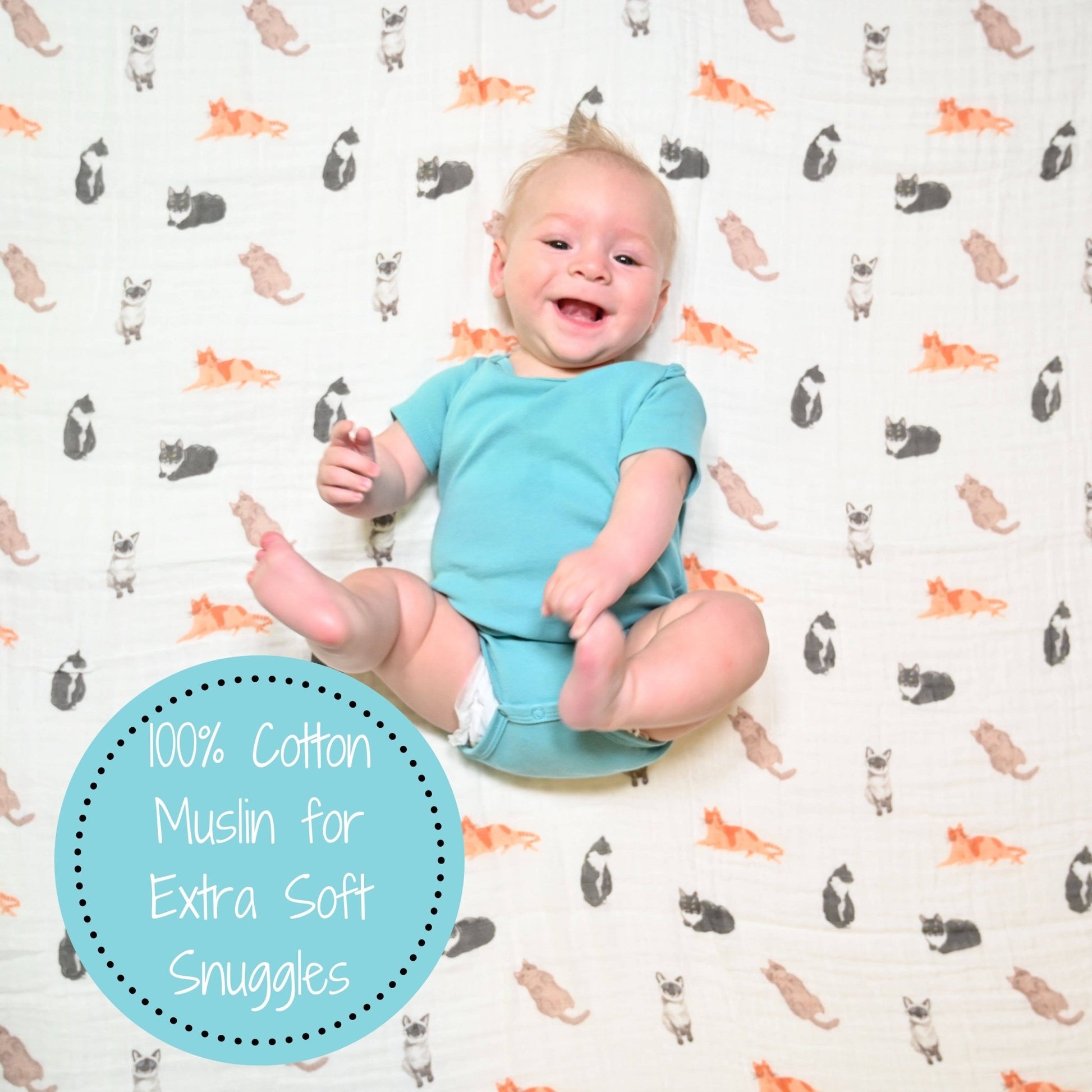 LollyBanks - Baby Muslin Swaddle Blanket 47x47 Purr-fect - Dear John