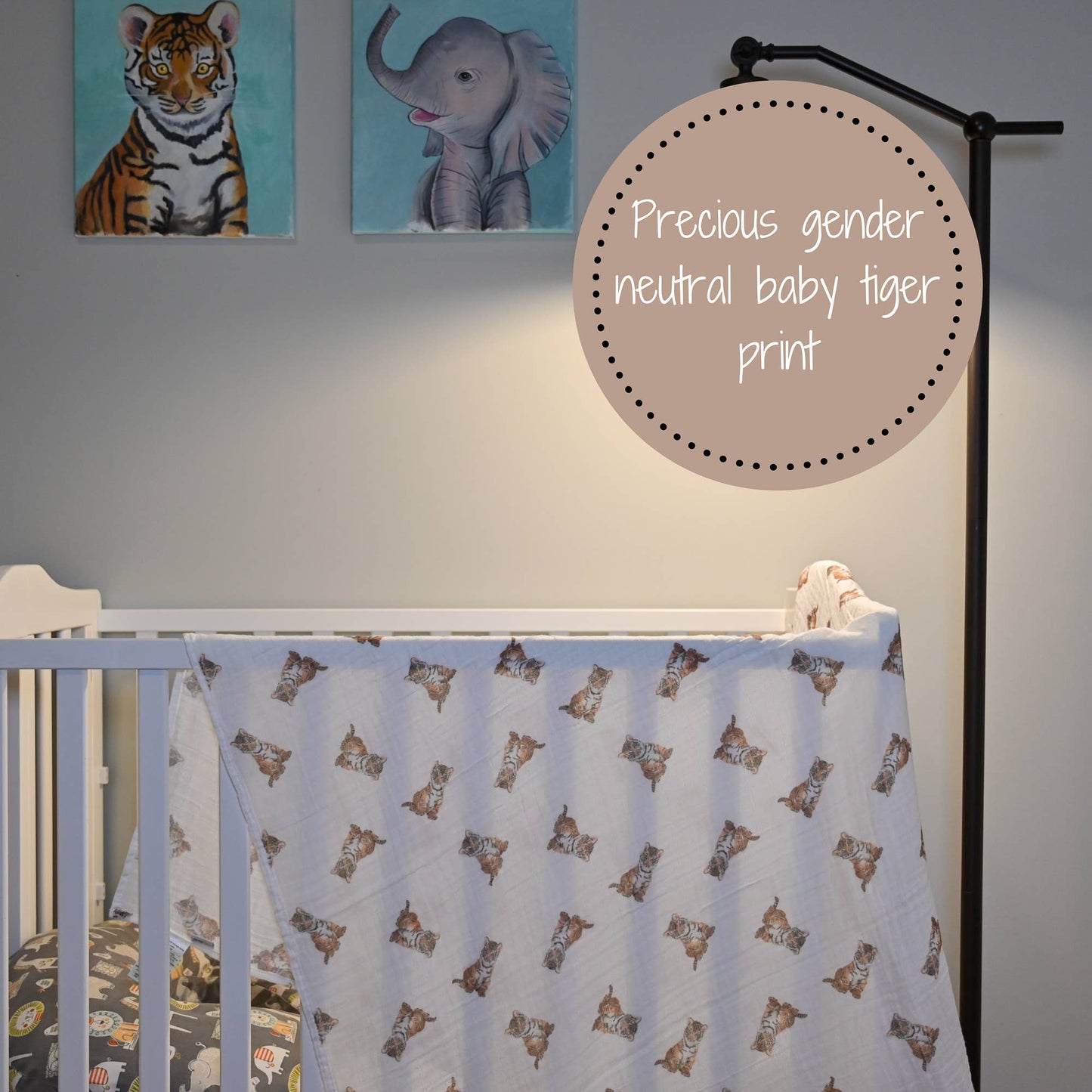 LollyBanks - Baby Muslin Swaddle Blanket 47x47 Tiger Cub - Dear John