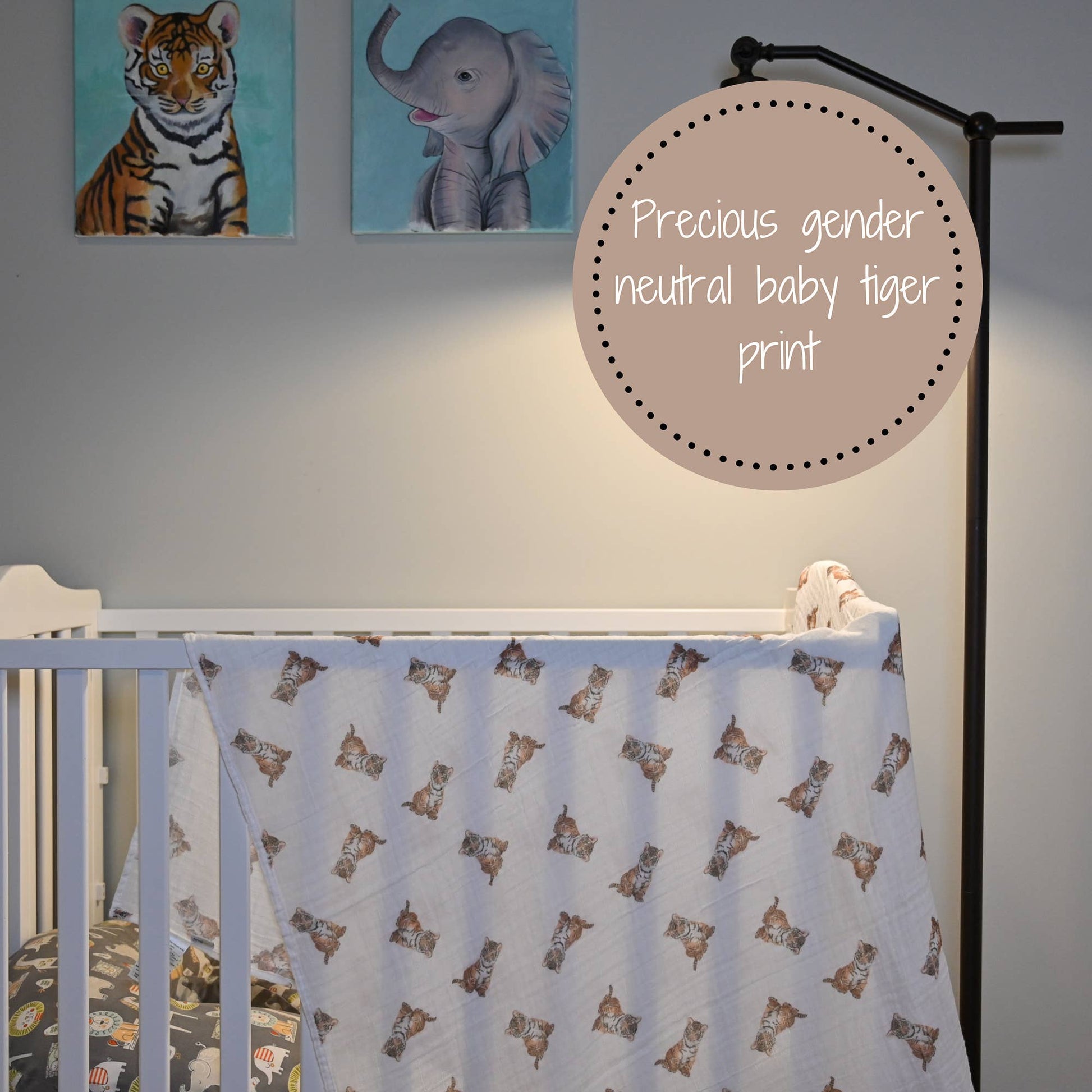 LollyBanks - Baby Muslin Swaddle Blanket 47x47 Tiger Cub - Dear John