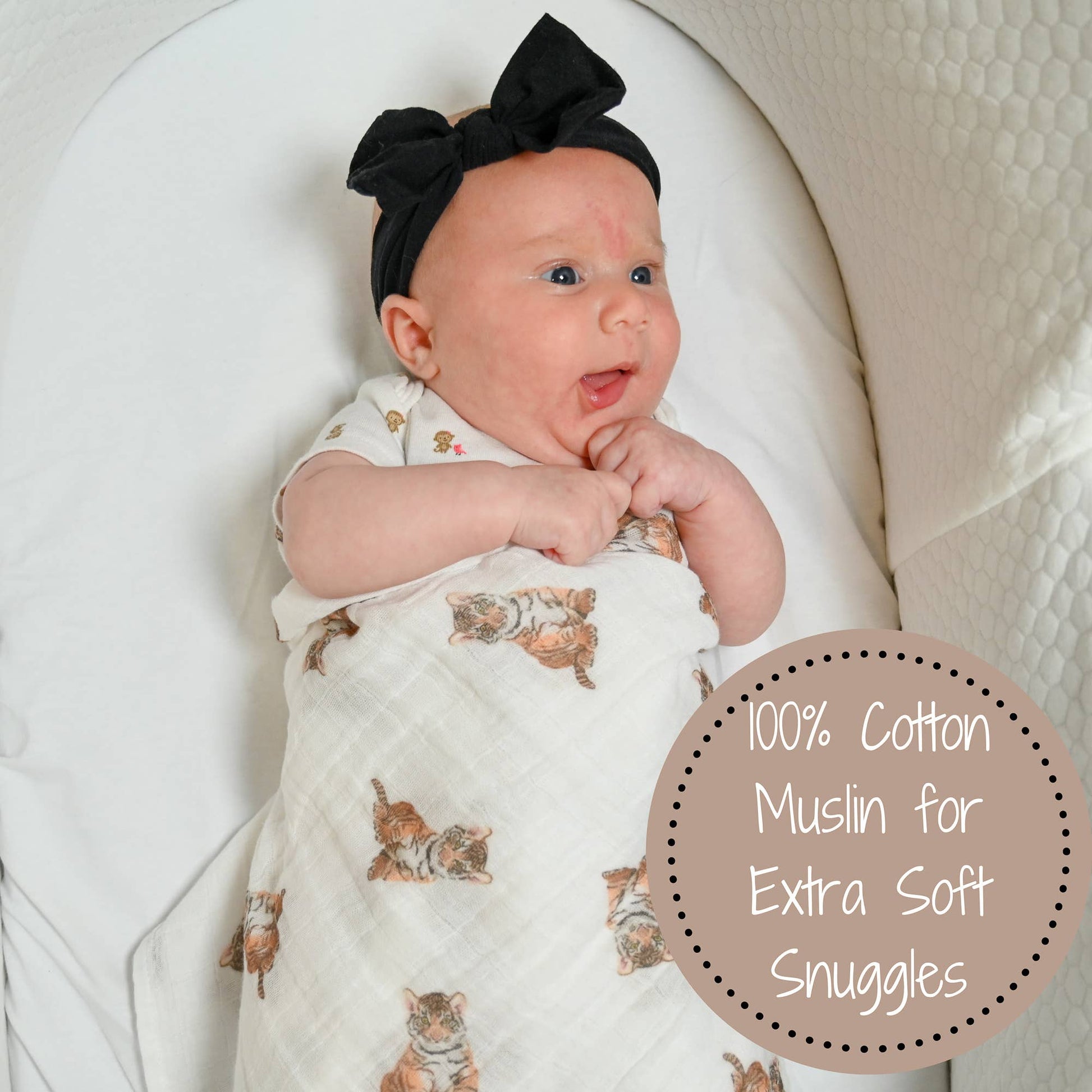 LollyBanks - Baby Muslin Swaddle Blanket 47x47 Tiger Cub - Dear John