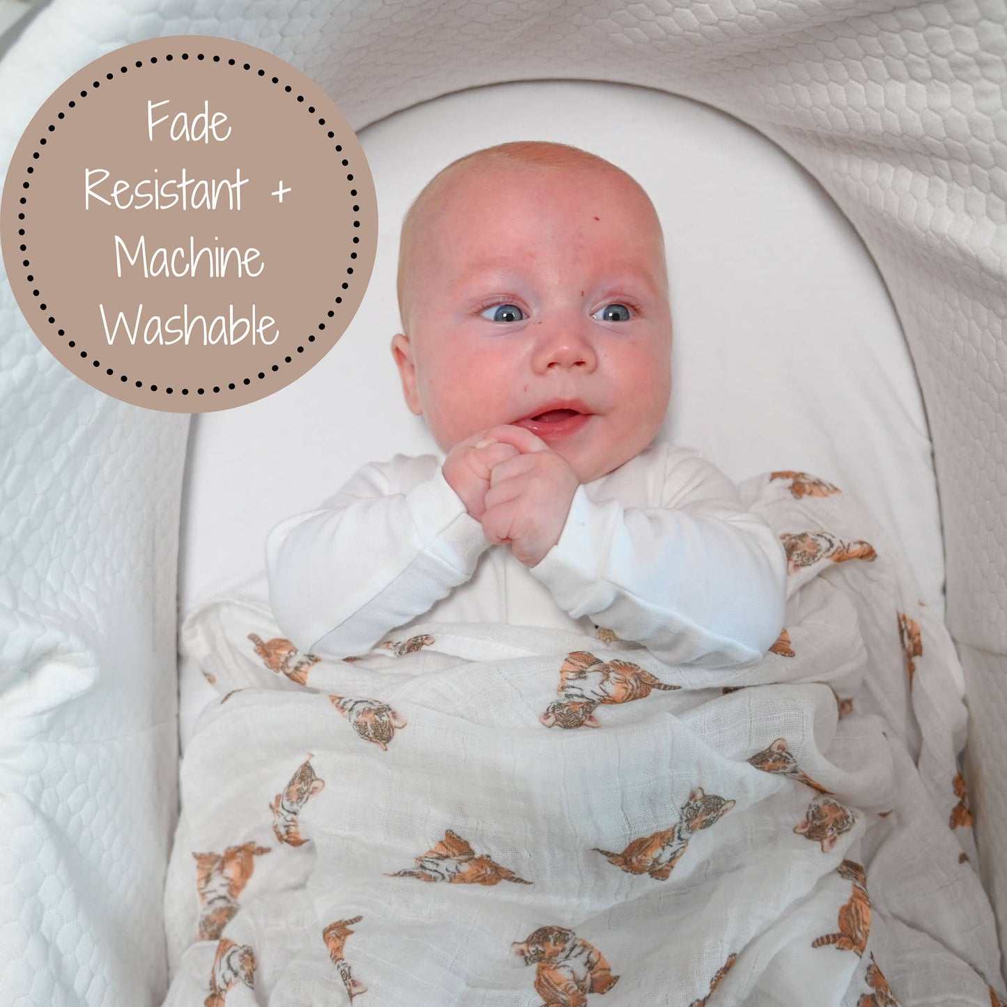 LollyBanks - Baby Muslin Swaddle Blanket 47x47 Tiger Cub - Dear John