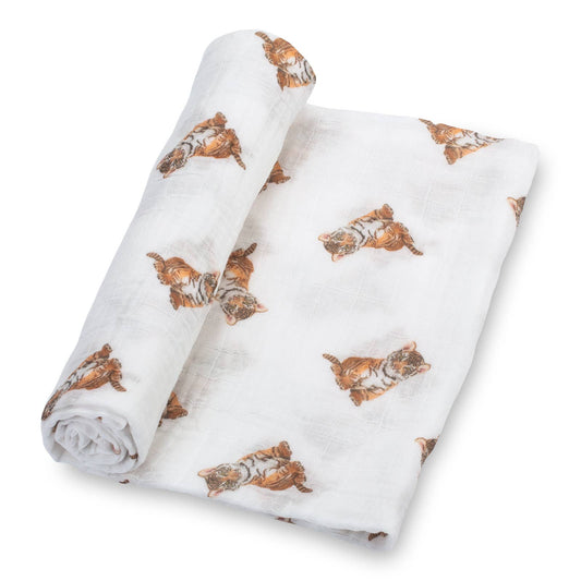 LollyBanks - Baby Muslin Swaddle Blanket 47x47 Tiger Cub - Dear John