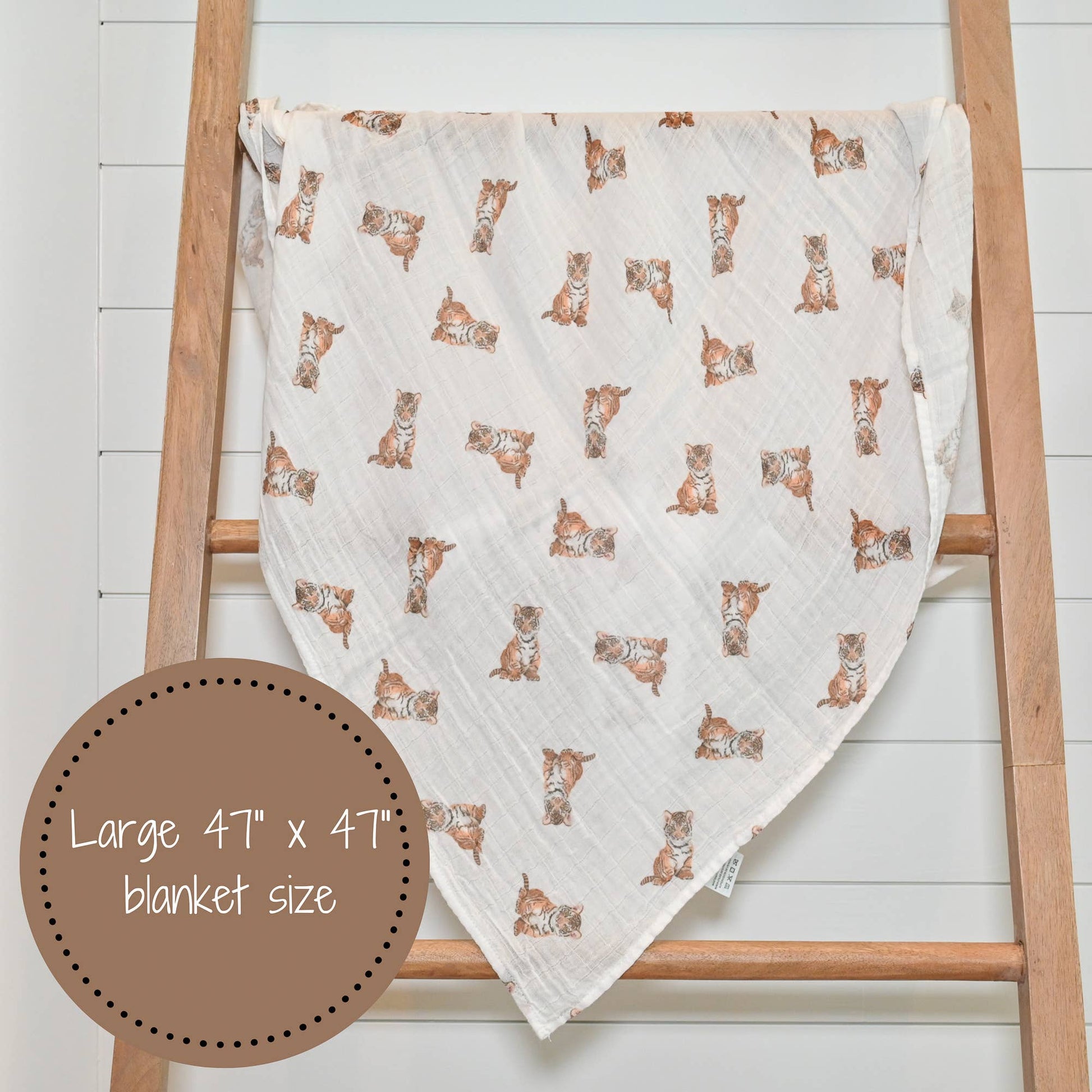 LollyBanks - Baby Muslin Swaddle Blanket 47x47 Tiger Cub - Dear John