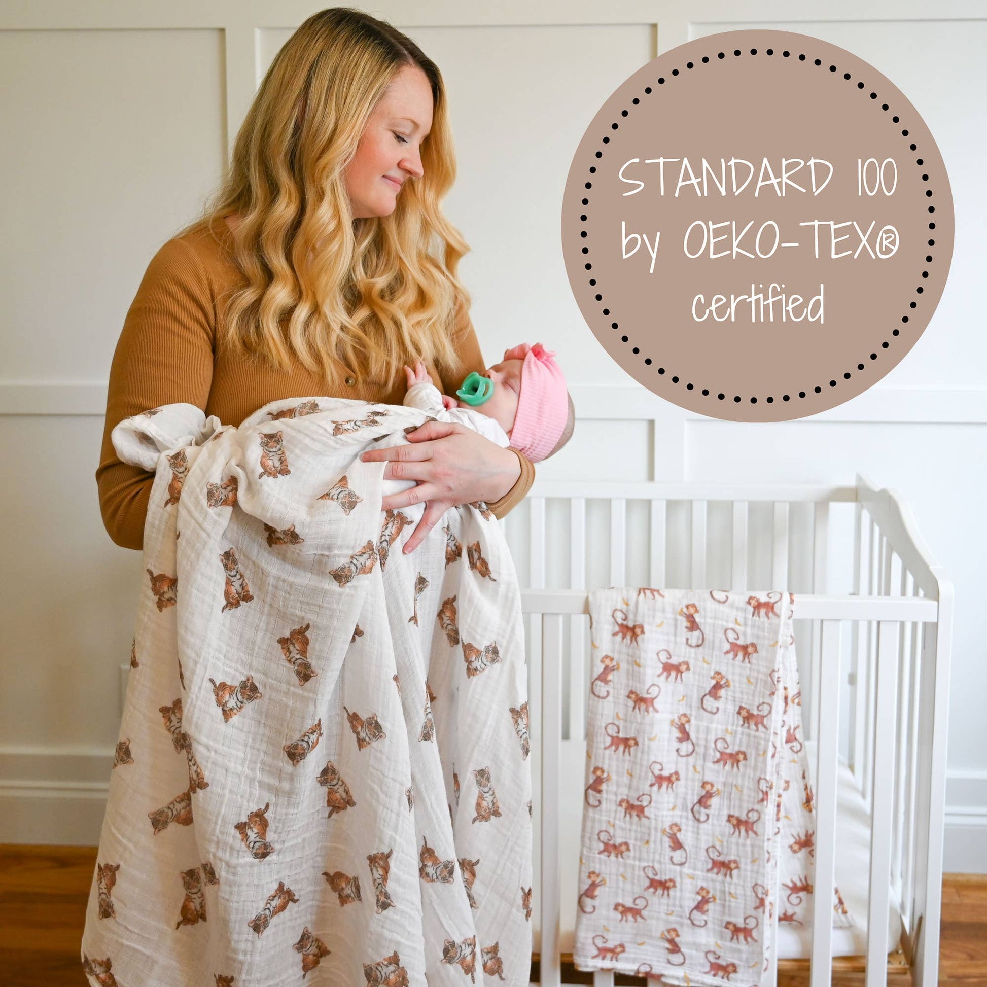 LollyBanks - Baby Muslin Swaddle Blanket 47x47 Tiger Cub - Dear John