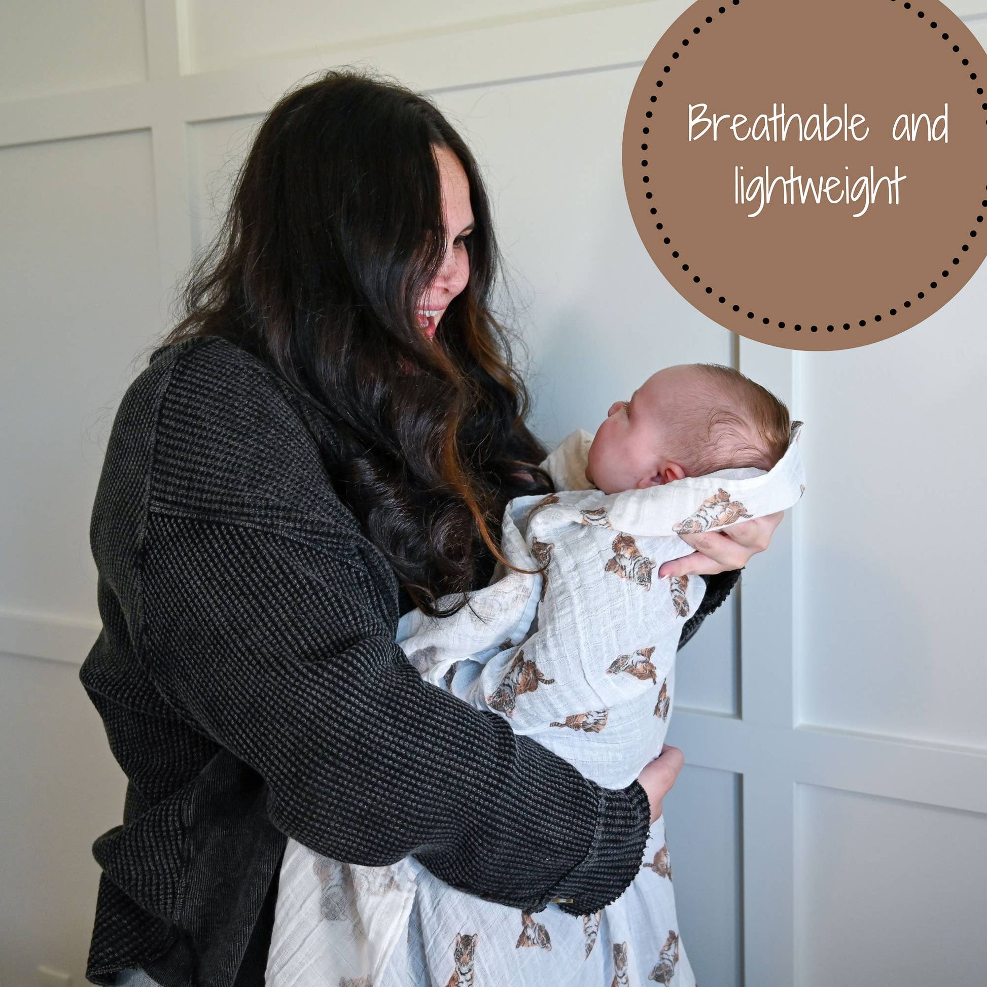 LollyBanks - Baby Muslin Swaddle Blanket 47x47 Tiger Cub - Dear John