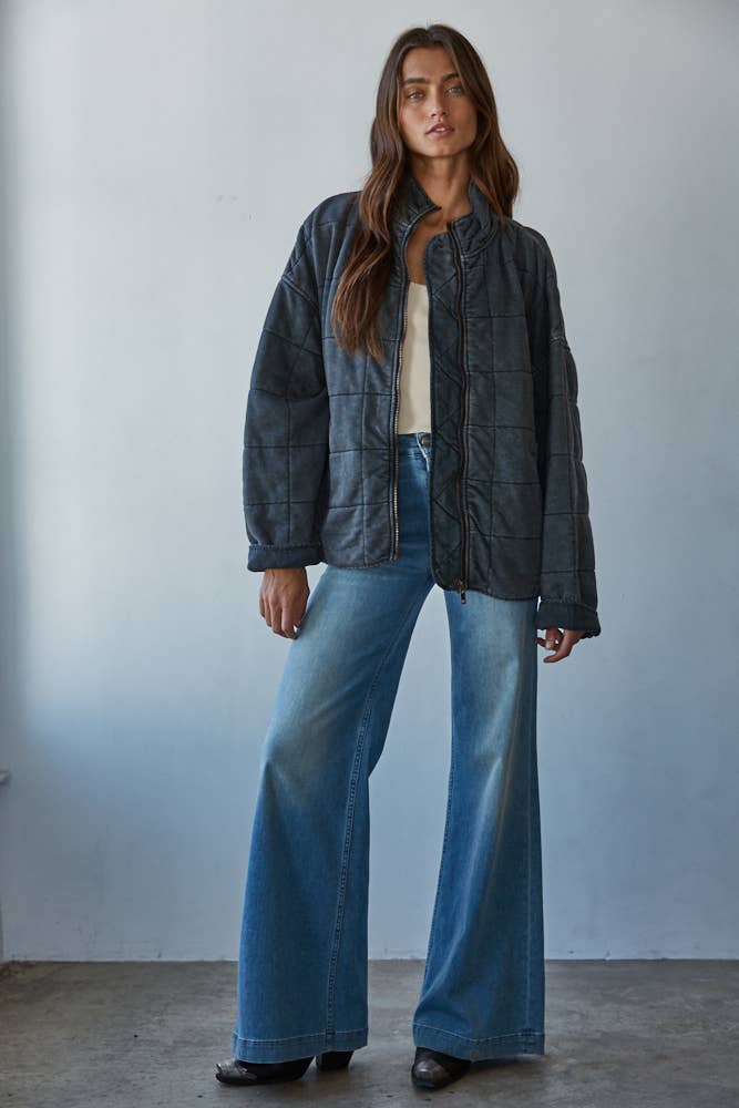 Long Sleeve Quilted Knit Mineral Washed Jacket - Dear John