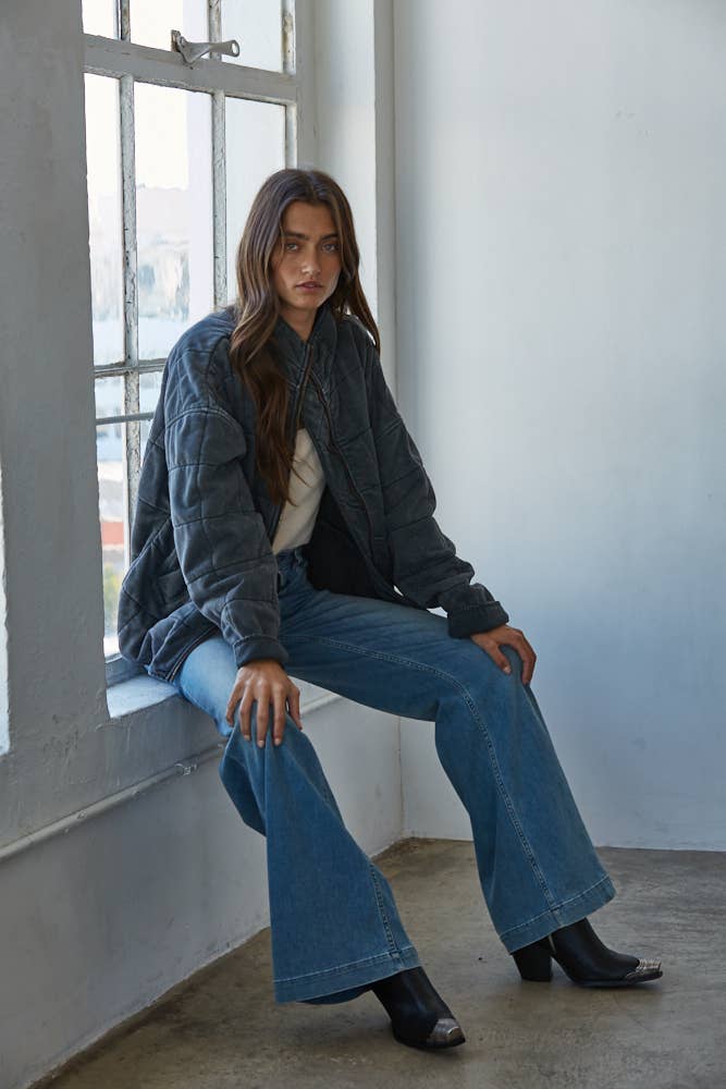 Long Sleeve Quilted Knit Mineral Washed Jacket - Dear John