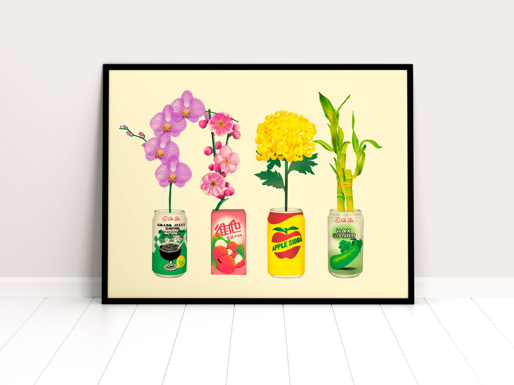 Mahjong Flowers in Asian Drink Cans — Art Print by Felicia Liang (Archival Matte, 230 gsm) - Dear John