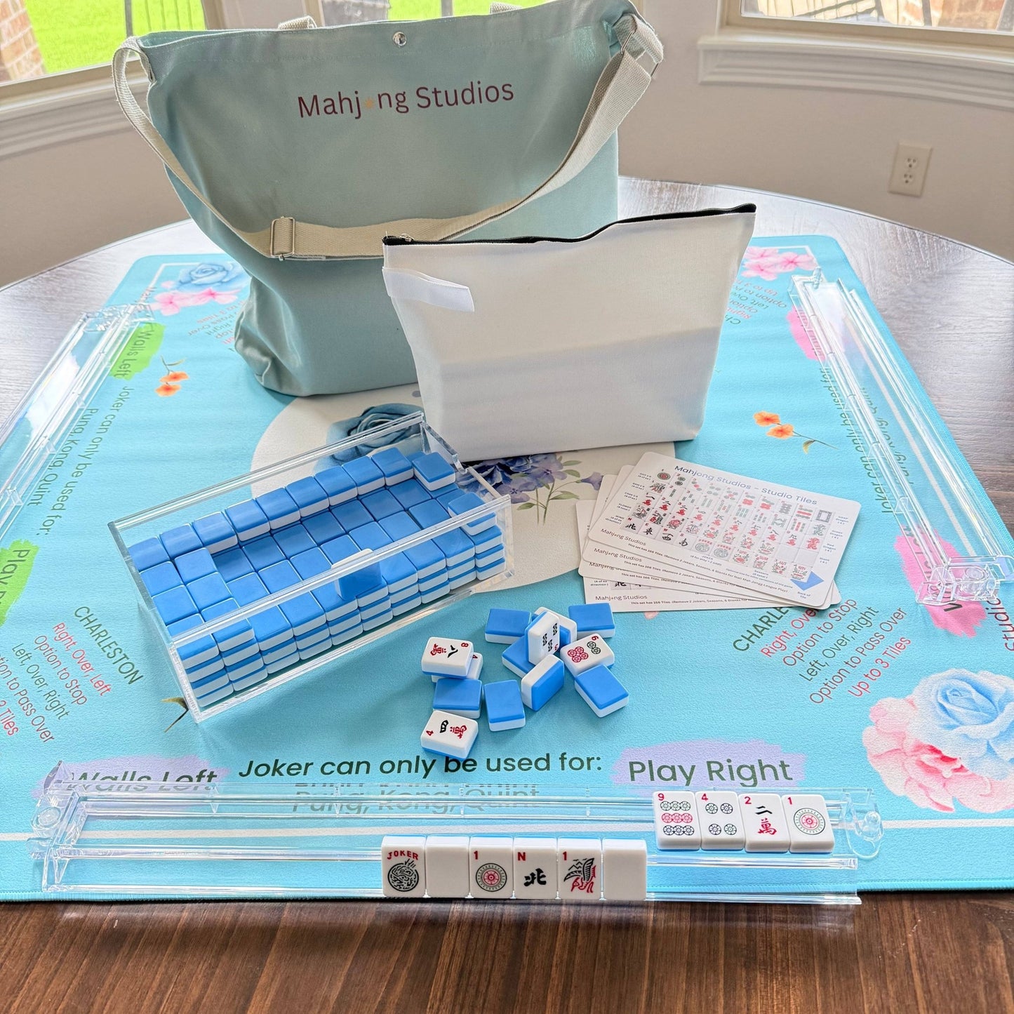 Mahjong Studios - Blue Mahjong Tiles Bundle – American Mahjong 166 Tiles, Studio Tiles Clear Racks Midnight Luxe - Dear John