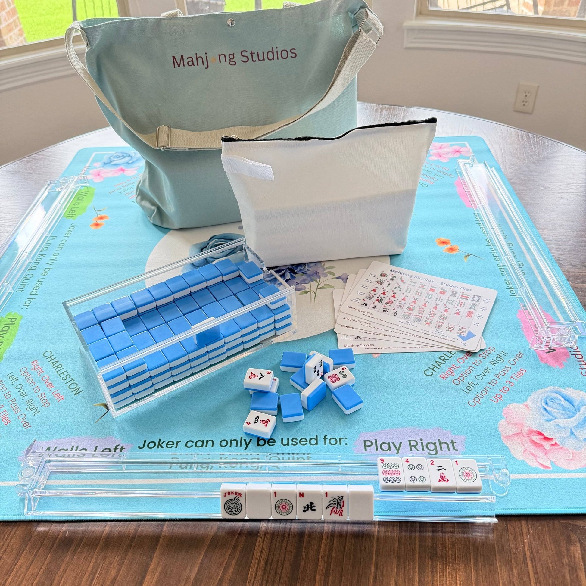 Mahjong Studios - Blue Mahjong Tiles Bundle – American Mahjong 166 Tiles, Studio Tiles Clear Racks Midnight Luxe - Dear John