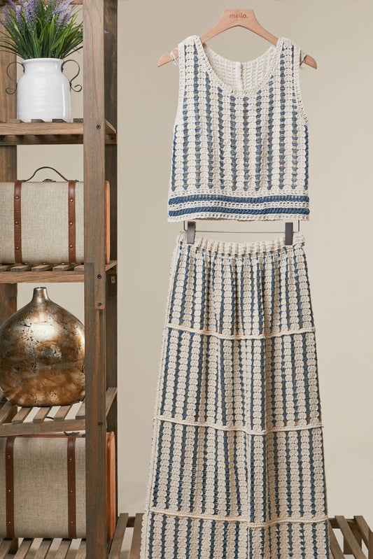 Mello. - Boho Crochet Stripe Two Piece Set - Dear John