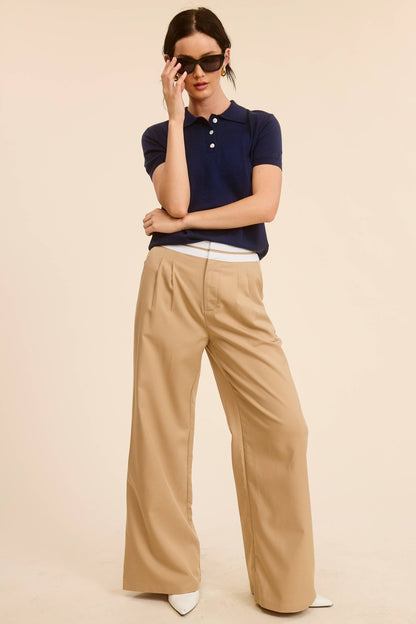 Mimosa - Buttoned Collar Short Sleeve Knit Polo Top - Dear John