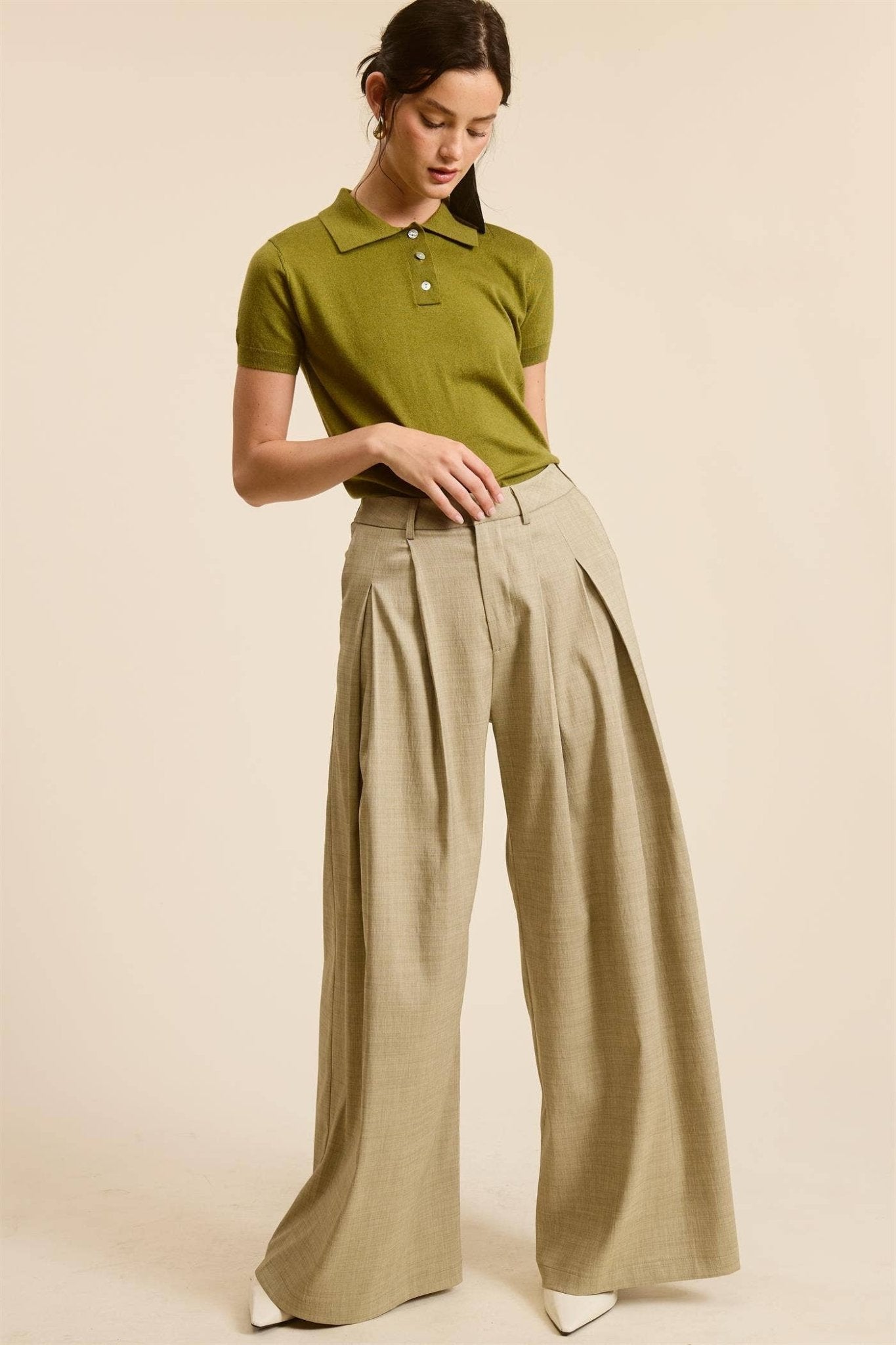 Mimosa - Buttoned Collar Short Sleeve Knit Polo Top - Dear John
