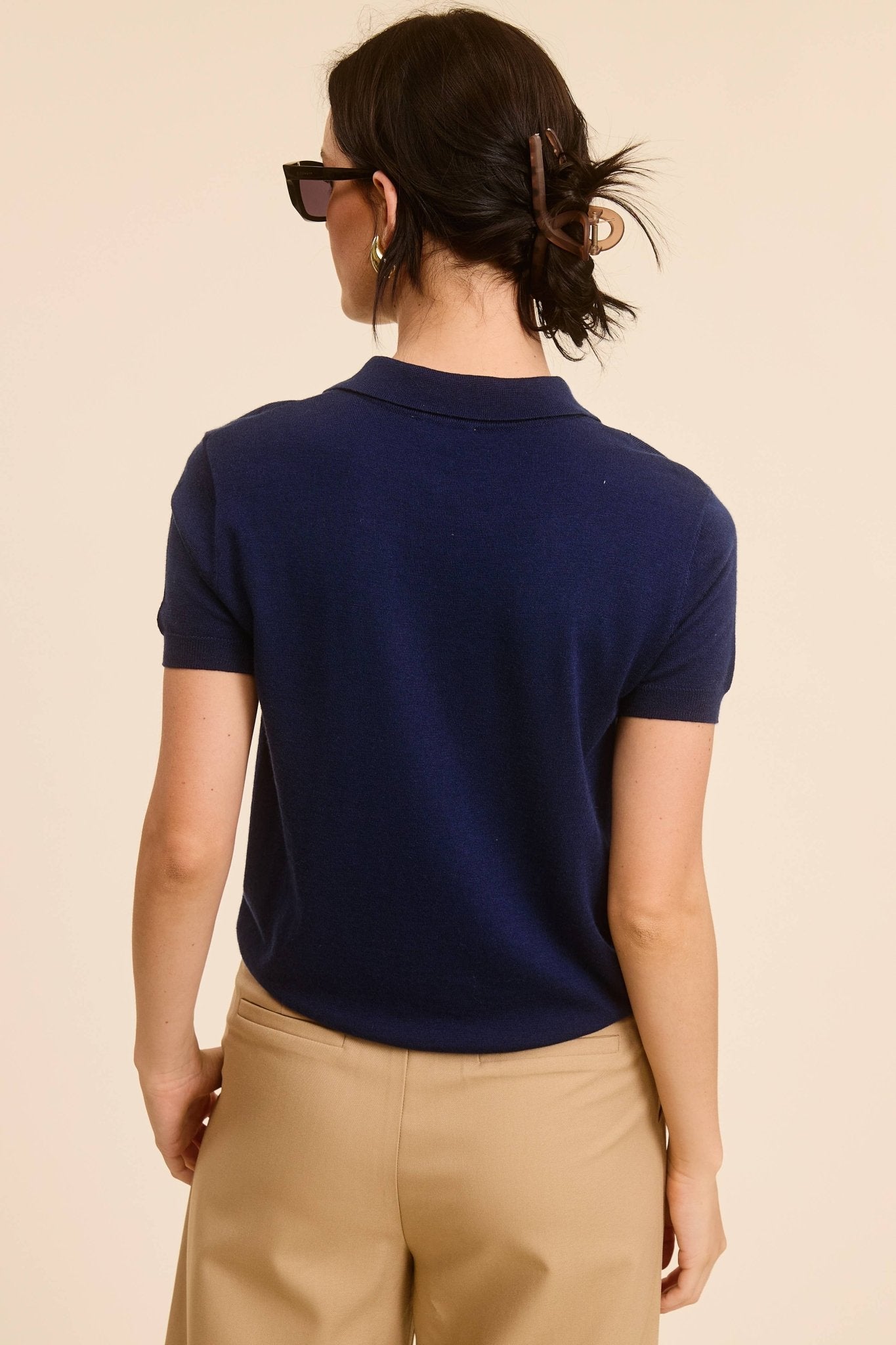 Mimosa - Buttoned Collar Short Sleeve Knit Polo Top - Dear John