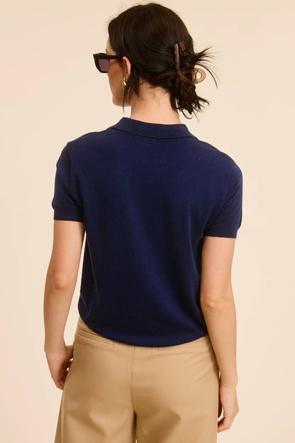 Mimosa - Buttoned Collar Short Sleeve Knit Polo Top - Dear John