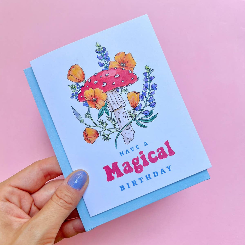 Mushroom California Poppies Birthday Card - Dear John