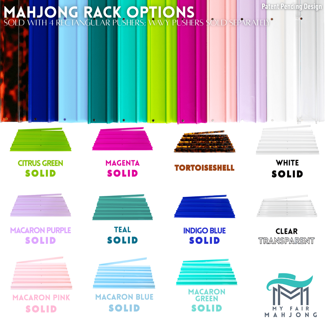 My Fair Mahjong - MAHJONG RACKS | Premium Acrylic | 4 Racks + 4 Pushers - Dear John