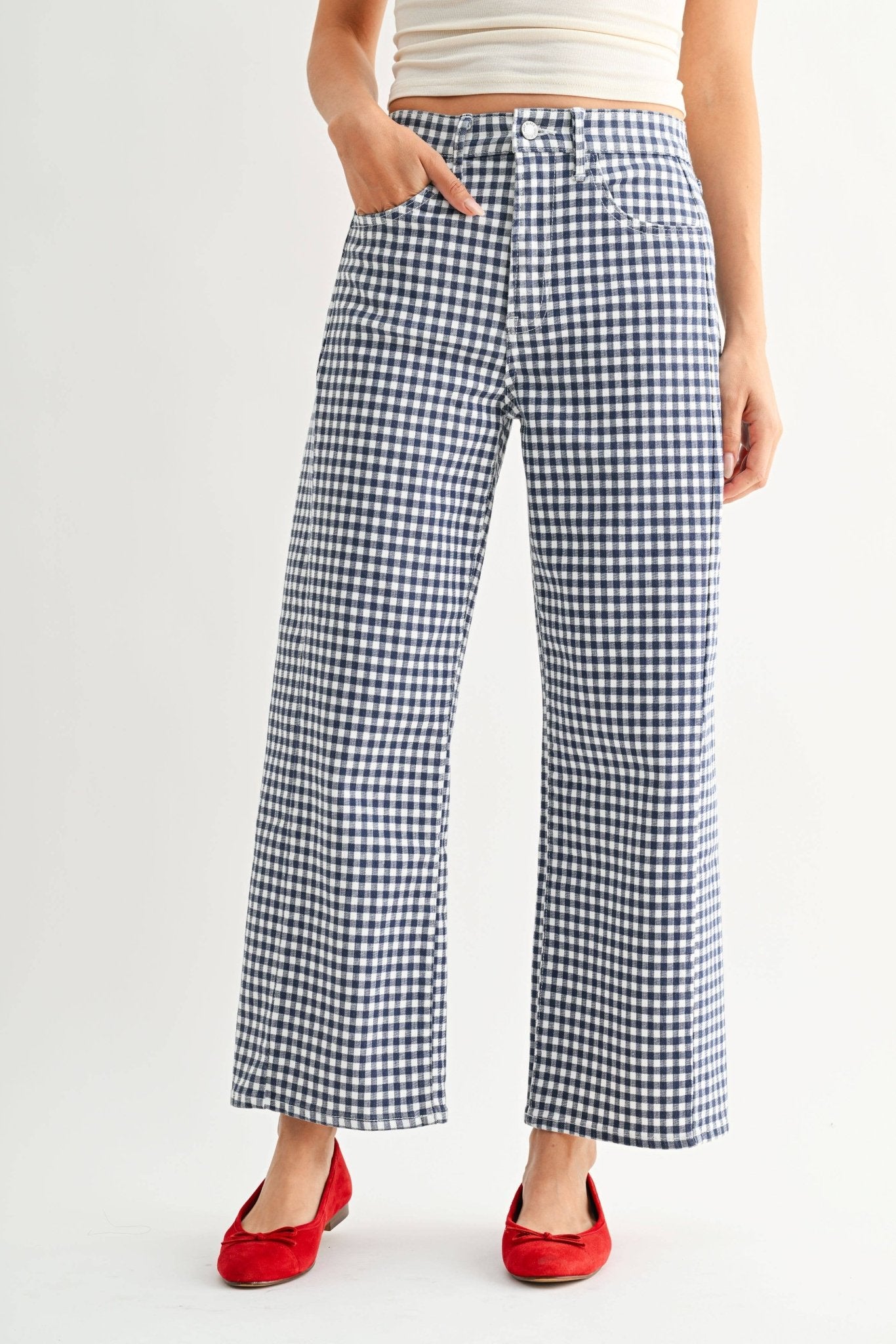 NAVY GINGHAM - Barrel Jean Twist - Dear John