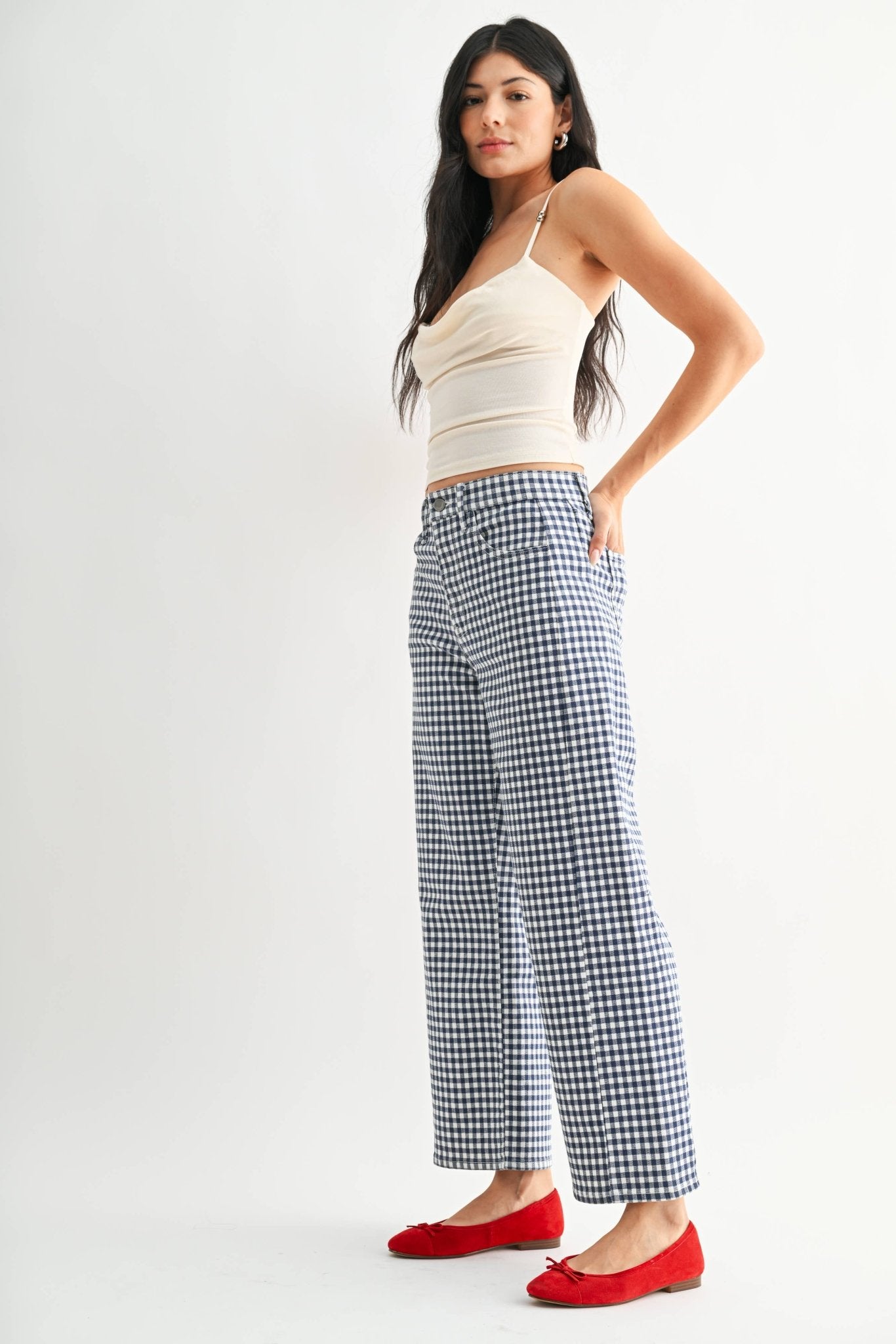 NAVY GINGHAM - Barrel Jean Twist - Dear John