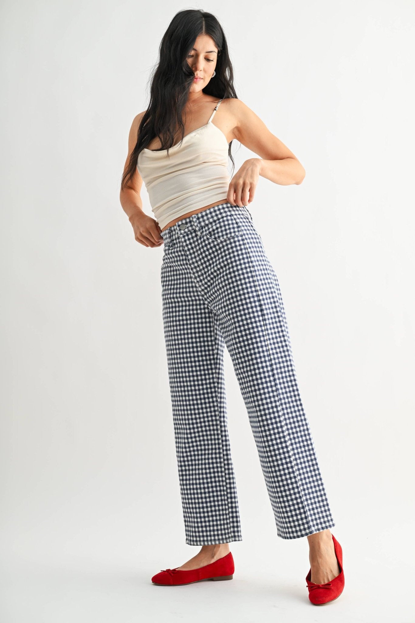 NAVY GINGHAM - Barrel Jean Twist - Dear John
