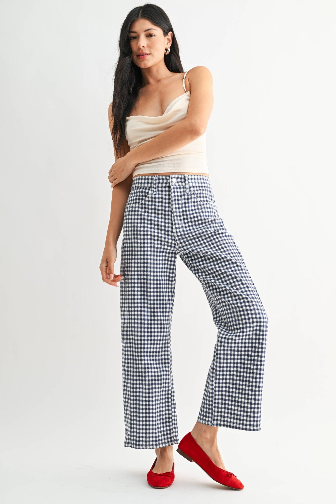 NAVY GINGHAM - Barrel Jean Twist - Dear John