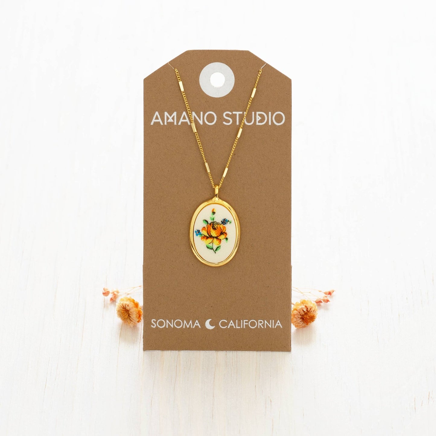 Needlepoint Flower Vintage Cameo Necklace - Dear John