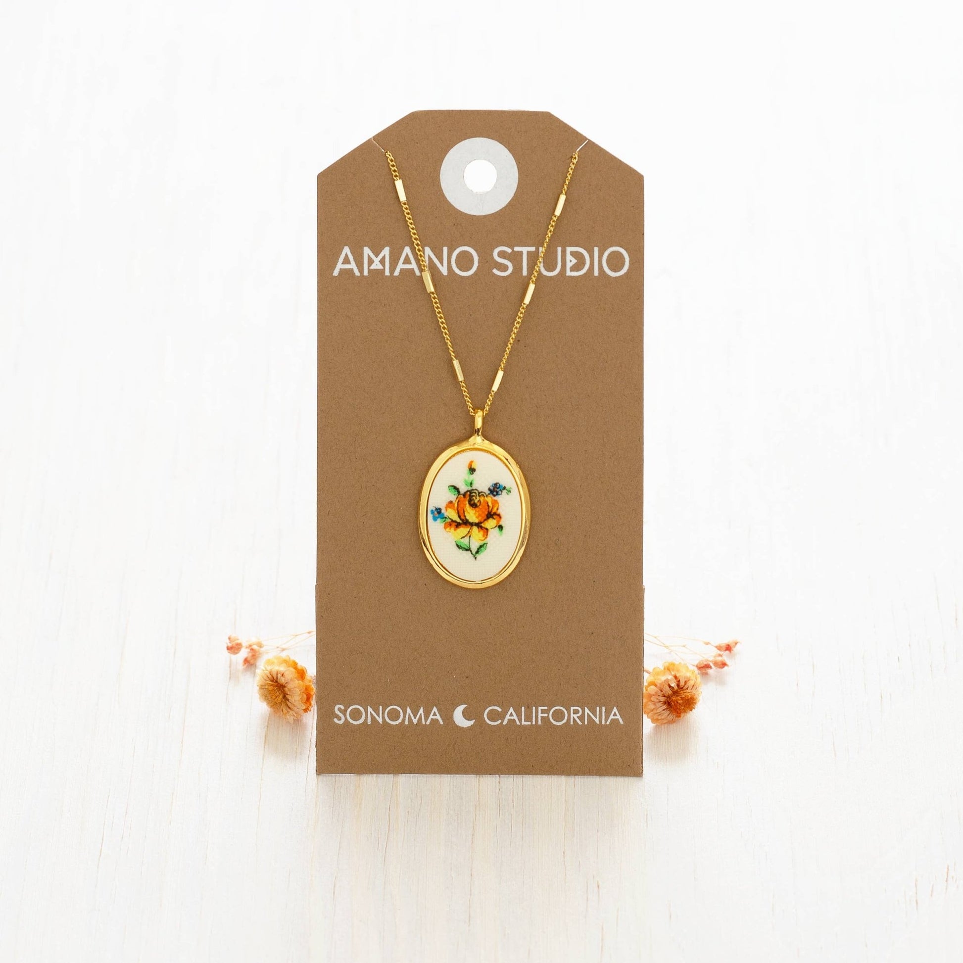 Needlepoint Flower Vintage Cameo Necklace - Dear John