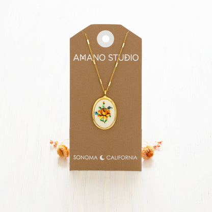 Needlepoint Flower Vintage Cameo Necklace - Dear John