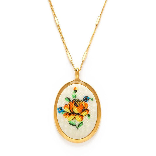 Needlepoint Flower Vintage Cameo Necklace - Dear John
