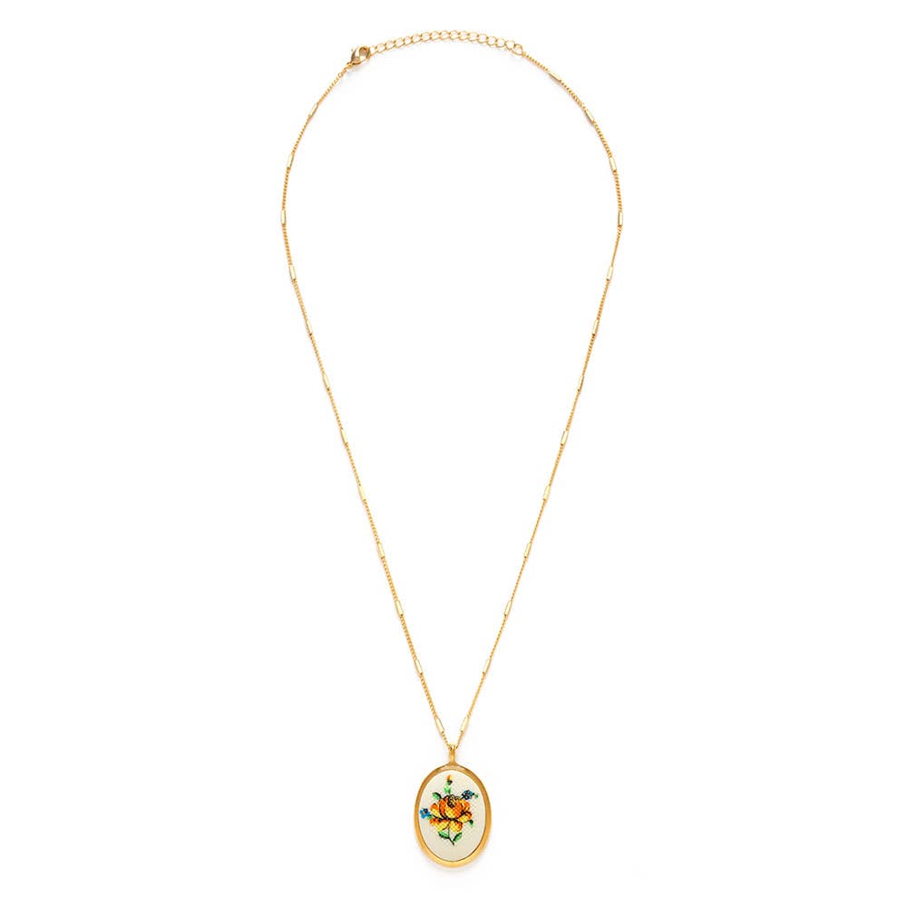 Needlepoint Flower Vintage Cameo Necklace - Dear John