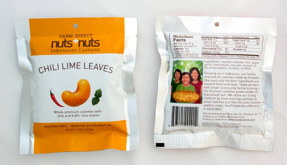 Nuts+Nuts - Chili Lime Indonesian Roasted Cashews Snack Pack 1.76 Oz - Dear John