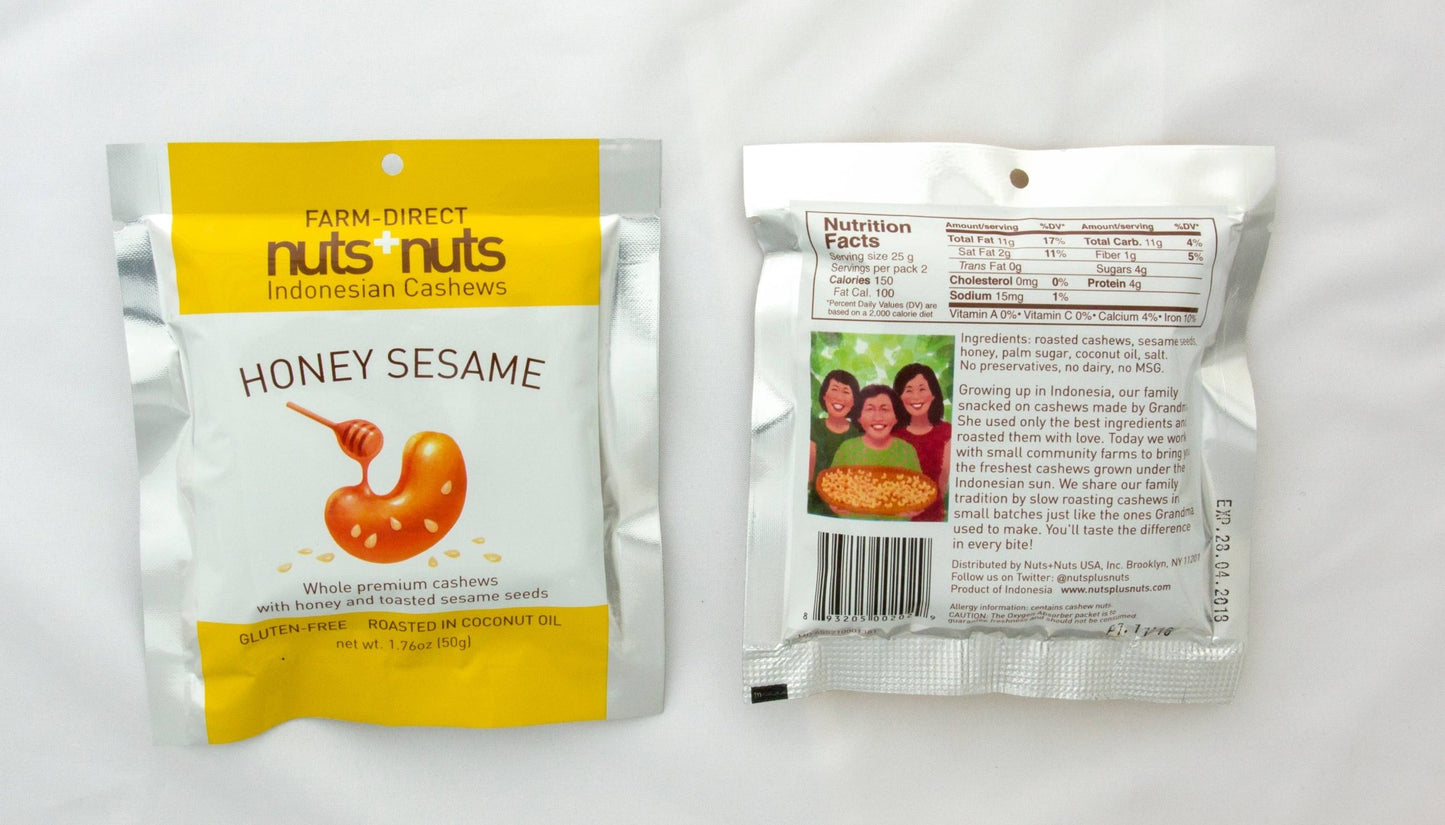 Nuts+Nuts - Honey Sesame Indonesian Roasted Cashews Snack Pack 1.76 oz - Dear John