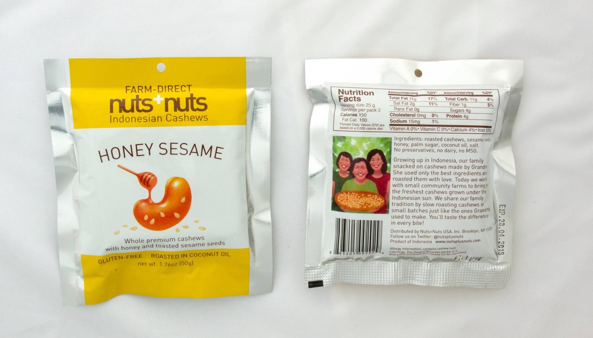 Nuts+Nuts - Honey Sesame Indonesian Roasted Cashews Snack Pack 1.76 oz - Dear John